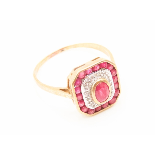 226 - Bezel Set Ruby Centre Stone Ring Further Diamonds to Setting Ruby Halo Surround Mounted in 9 Carat Y... 