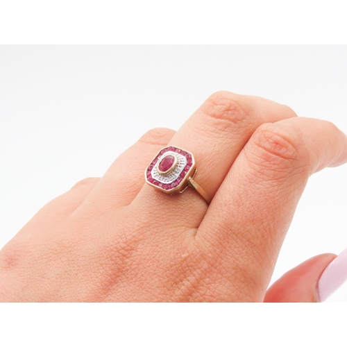 226 - Bezel Set Ruby Centre Stone Ring Further Diamonds to Setting Ruby Halo Surround Mounted in 9 Carat Y... 