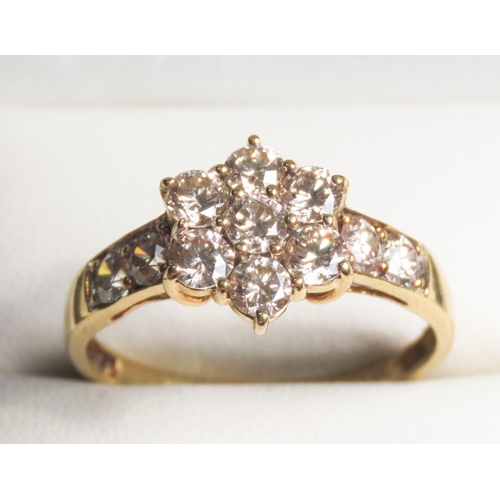 227 - Diamond Seven Stone Daisy Form Ring Set with Champagne and WhiteDiamonds with Further Diamonds Set t... 