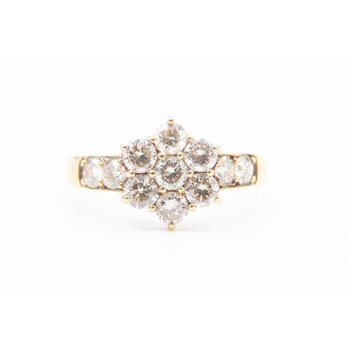 227 - Diamond Seven Stone Daisy Form Ring Set with Champagne and WhiteDiamonds with Further Diamonds Set t... 