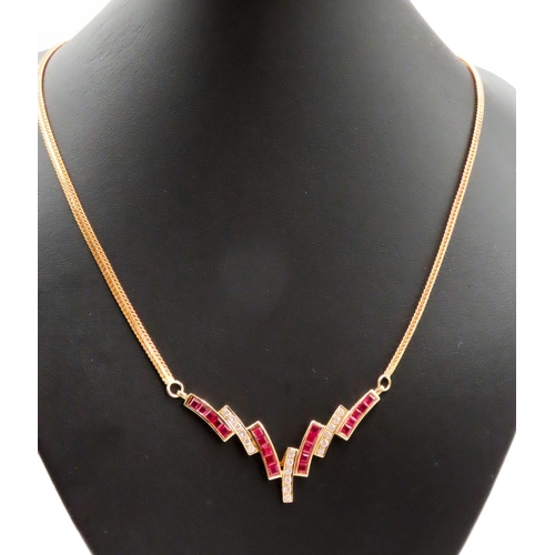 240 - Ruby and Diamond Set Ladies Necklace Mounted in 18 Carat Yellow Gold Attractively Detailed 44cm Long