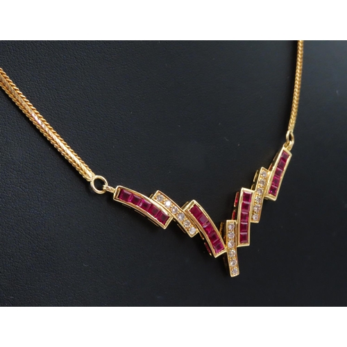 240 - Ruby and Diamond Set Ladies Necklace Mounted in 18 Carat Yellow Gold Attractively Detailed 44cm Long