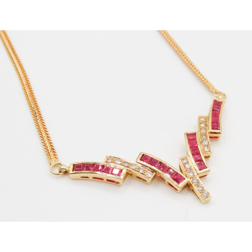 240 - Ruby and Diamond Set Ladies Necklace Mounted in 18 Carat Yellow Gold Attractively Detailed 44cm Long