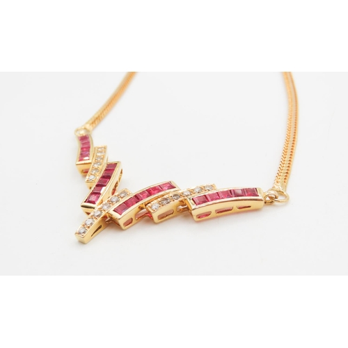 240 - Ruby and Diamond Set Ladies Necklace Mounted in 18 Carat Yellow Gold Attractively Detailed 44cm Long