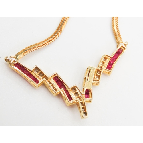 240 - Ruby and Diamond Set Ladies Necklace Mounted in 18 Carat Yellow Gold Attractively Detailed 44cm Long