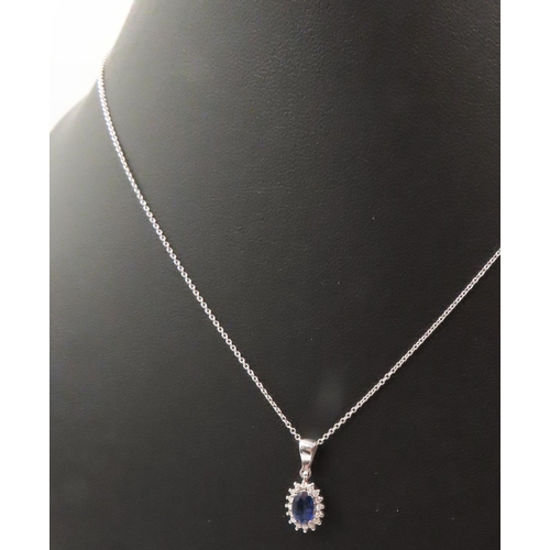 244 - Sapphire and Diamond Set Cluster Pendant Mounted in 18 Carat White Gold 2cm Drop Further Set on 18 C... 