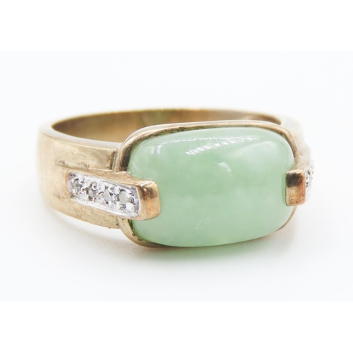 247 - Half Bezel Set Jade Centre Stone Ring Further Diamonds Set to Shoulders Mounted in 9 Carat Yellow Go... 