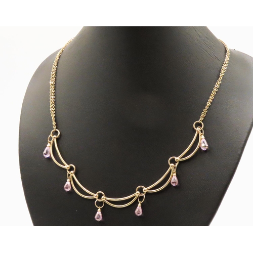 25 - Pink Tourmaline Set Ladies Drape Form Necklace Attractively Detailed Set on 9 Carat Yellow Gold 44cm... 