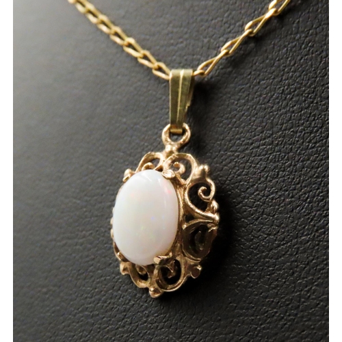 252 - Opal Set Pendant Attractively Detailed Mounted in 9 Carat Yellow Gold 2cm Drop Further Set on 9 Cara... 