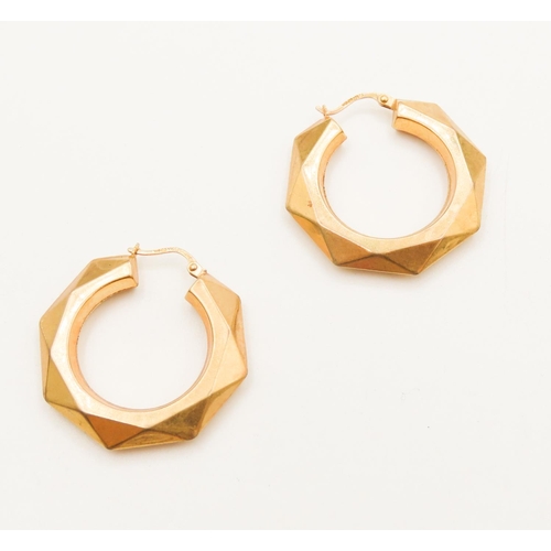 253 - Pair of 9 Carat Yellow Gold Octagon Form Hoop Earrings 3cm High