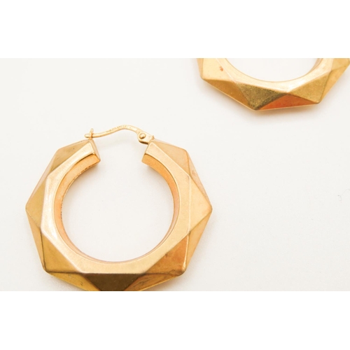 253 - Pair of 9 Carat Yellow Gold Octagon Form Hoop Earrings 3cm High