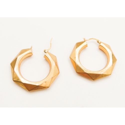 253 - Pair of 9 Carat Yellow Gold Octagon Form Hoop Earrings 3cm High