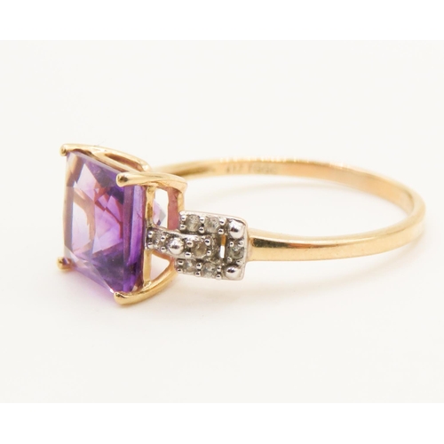 254 - Square Cut Amethyst Centre Stone Ring Mounted in 9 Carat Yellow Gold Further Gemstone Set to Shoulde... 