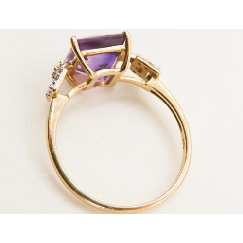 254 - Square Cut Amethyst Centre Stone Ring Mounted in 9 Carat Yellow Gold Further Gemstone Set to Shoulde... 