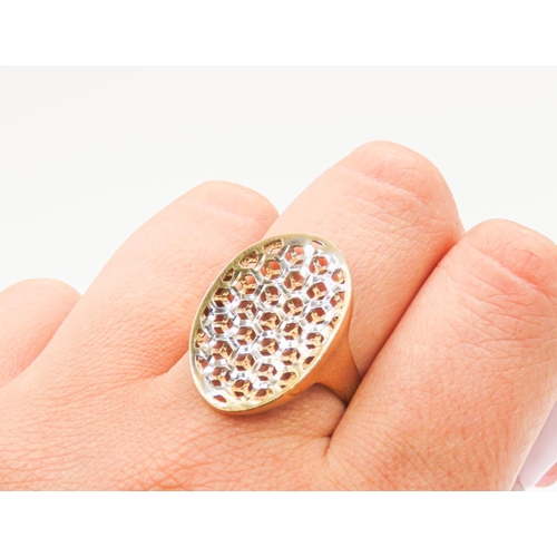 26 - 9 Carat Yellow and White Gold Honeycomb Motif Panel Ring Size T and a Half