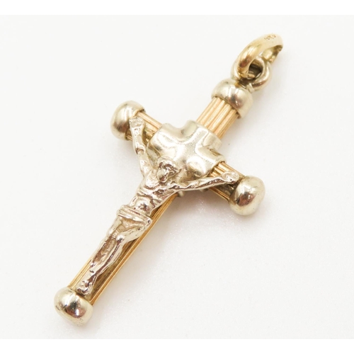 266 - 9 Carat Yellow and White Gold Crucifix Pendant 4cm High