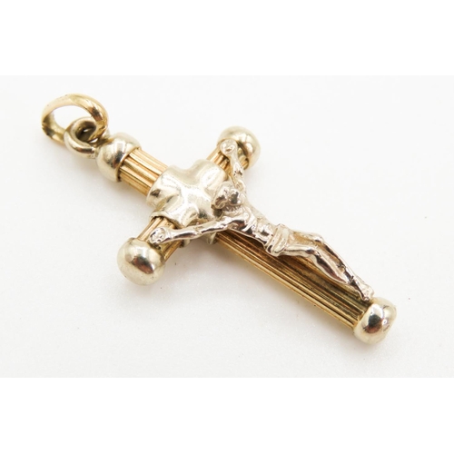 266 - 9 Carat Yellow and White Gold Crucifix Pendant 4cm High