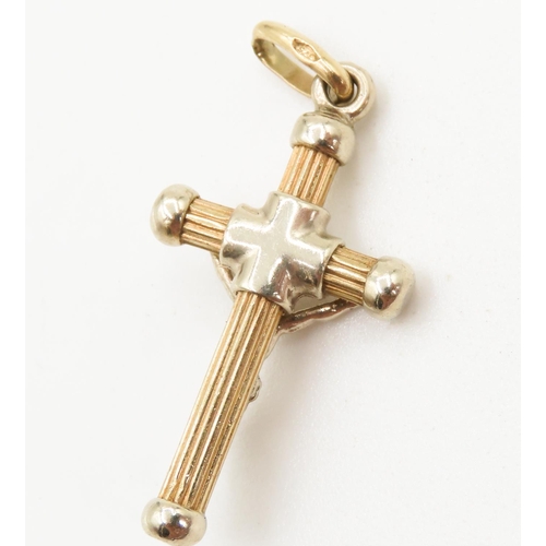 266 - 9 Carat Yellow and White Gold Crucifix Pendant 4cm High