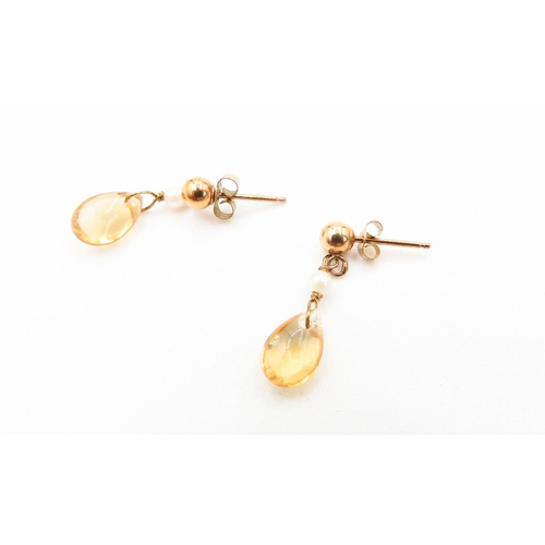 273 - Pair of 9 Carat Yellow Gold Citrine and Seed Pearl Drop Earrings