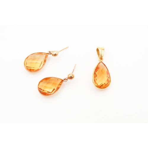 275 - Pair of Facet Cut Citrine Drop Earrings 2cm High Set in 9 Carat Yellow Gold with Matching Citrine Pe... 