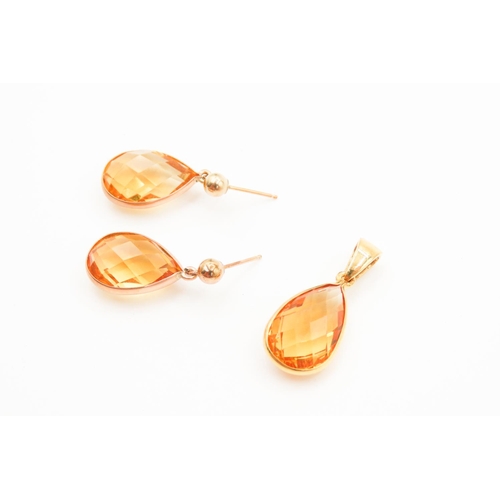 275 - Pair of Facet Cut Citrine Drop Earrings 2cm High Set in 9 Carat Yellow Gold with Matching Citrine Pe... 