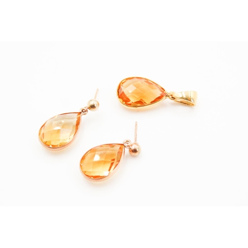 275 - Pair of Facet Cut Citrine Drop Earrings 2cm High Set in 9 Carat Yellow Gold with Matching Citrine Pe... 