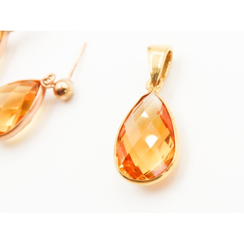 275 - Pair of Facet Cut Citrine Drop Earrings 2cm High Set in 9 Carat Yellow Gold with Matching Citrine Pe... 