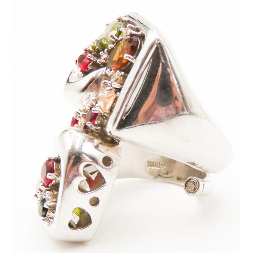 276 - Garnet Citrine and Peridot Set Statement Cluster Ring Mounted in Silver Ring Size P Size Can Be Exte... 