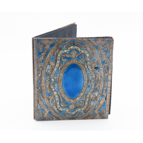 278 - Silver Mounted Enamel Work Decorated Folding Desk Top Photo Frame Double Sided 7cm Long 6cm Wide