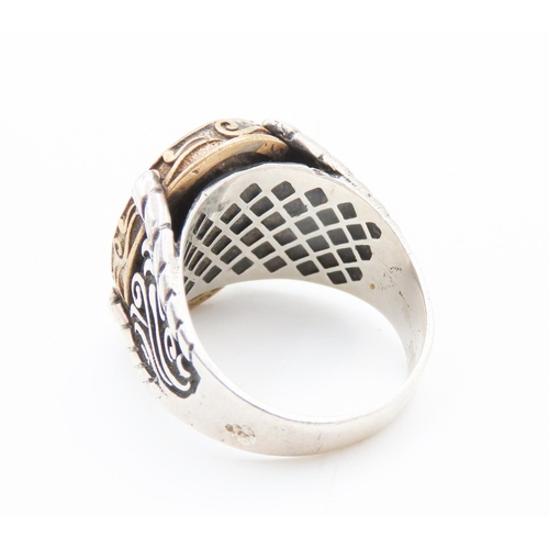 281 - Unusual Silver Enameled Elif Motif Ring with Ottoman Tugra Design Ring Size X