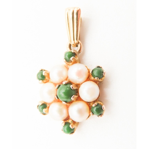 289 - Pearl and Jade Set Cluster Pendant Set in 9 Carat Yellow Gold 2cm Drop