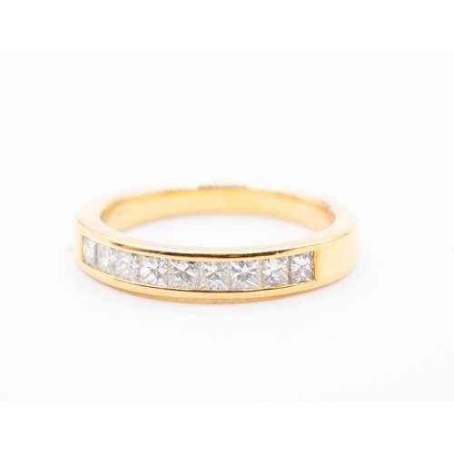 299 - Diamond Nine Stone Square Cut Half Eternity Ring Mounted in 18 Carat Yellow Gold Ring Size T