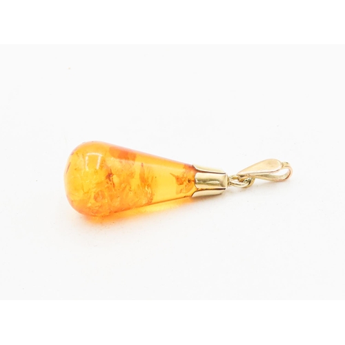 3 - 9 Carat Yellow Gold Amber Set Drop Pendant 3cm High