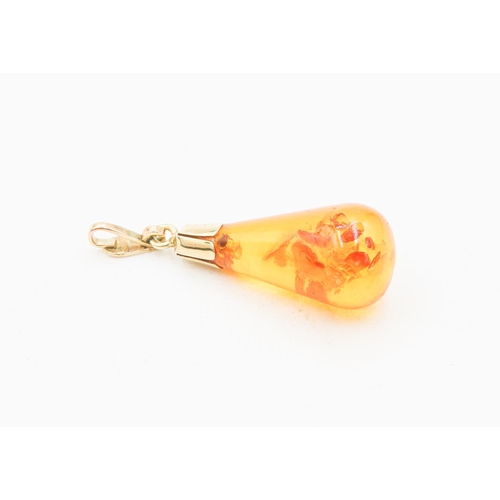 3 - 9 Carat Yellow Gold Amber Set Drop Pendant 3cm High