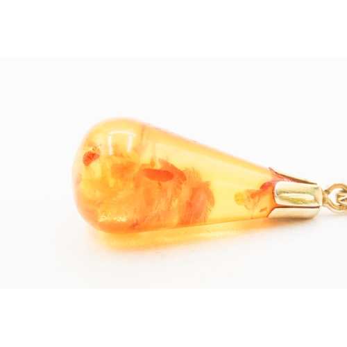 3 - 9 Carat Yellow Gold Amber Set Drop Pendant 3cm High