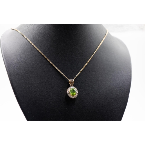 303 - Peridot and Diamond Set Cluster Pendant Mounted in 9 Carat Yellow Gold 2cm Drop Set on 9 Carat Yello... 