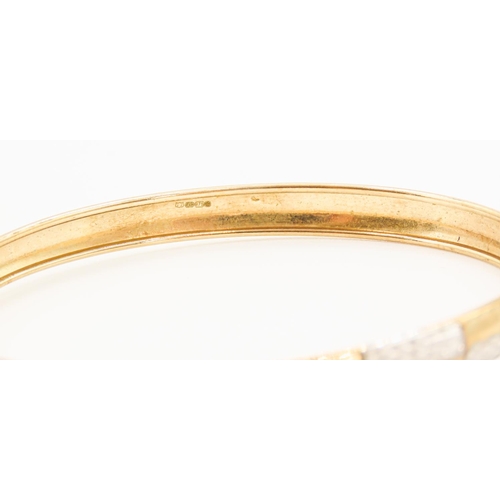 31 - 9 Carat Yellow and White Gold Bangle Bracelet with Diamond Cut Decoration Inner Width 6.5cm