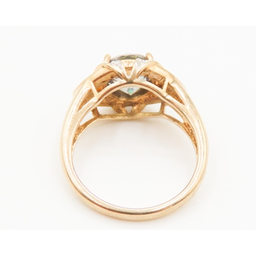 311 - Finely Set Mystic Topaz Ring Mounted in 9 Carat Yellow Gold Further Diamonds Set to Sides Ring Size ... 