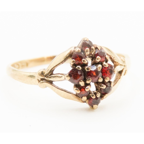 314 - Red Garnet Set Ladies Cluster Ring Set in 9 Carat Yellow Gold Ring Size M