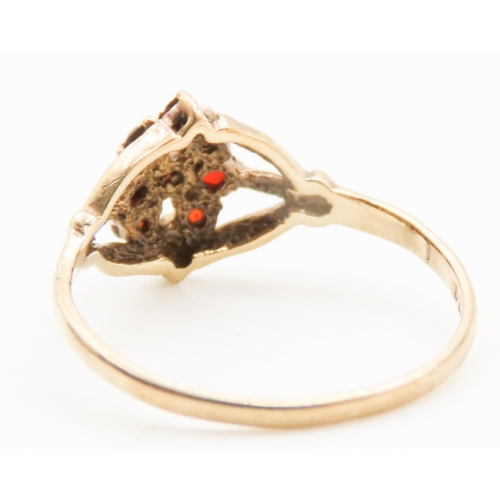 314 - Red Garnet Set Ladies Cluster Ring Set in 9 Carat Yellow Gold Ring Size M