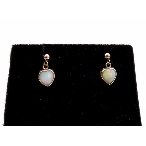 316 - Pair of Heart Shaped Opal Set Earrings Mounted in 9 Carat Yellow Gold 1cm Drop Each