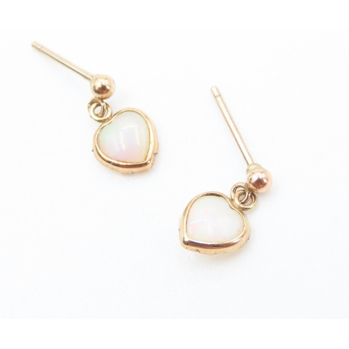 316 - Pair of Heart Shaped Opal Set Earrings Mounted in 9 Carat Yellow Gold 1cm Drop Each