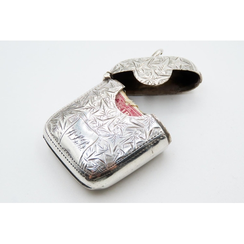 329 - Silver  Vesta Case hinged Cover Striker to Base with Unusual Stamped Department Old Irish Stamp cont... 