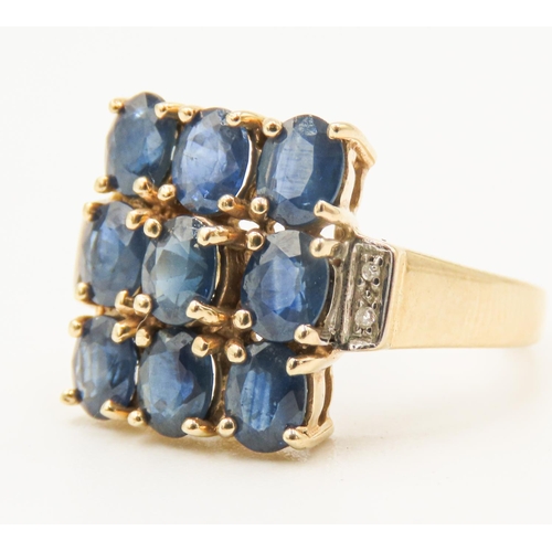 33 - Nine Stone Sapphire Set Ring Mounted in 9 Carat Yellow Gold Diamond Inset to Shoulders Ring Size N a... 