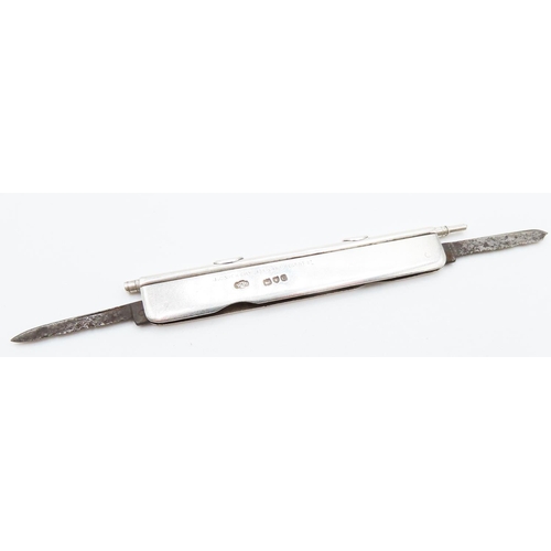 333 - Silver Ruler Set Pin Knife with Inset Pencil Mechanism 8cm Long