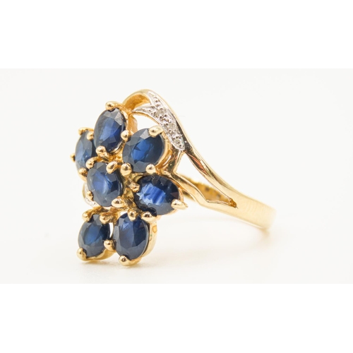 34 - Sapphire Set Seven Stone Floral Form Ring Set in 9 Carat Yellow Gold with Further Diamonds to Settin... 