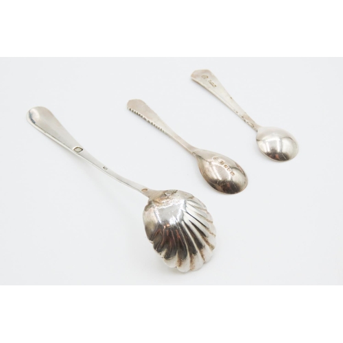 343 - Two Silver Cruet Spoons and Mustard  Spoon