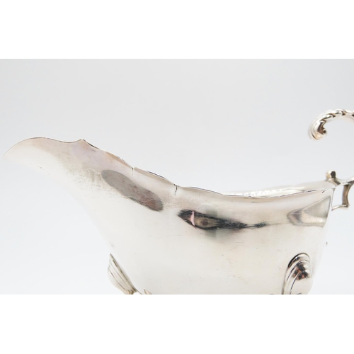 349 - Silver Gravy Boat Flying C Scroll Handle 8cm High 15cm Long