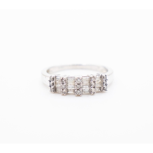 350 - Baguette Cut and Round Cut Diamond Set Cluster Ring Mounted in 18 Carat White Gold Ring Size O and a... 