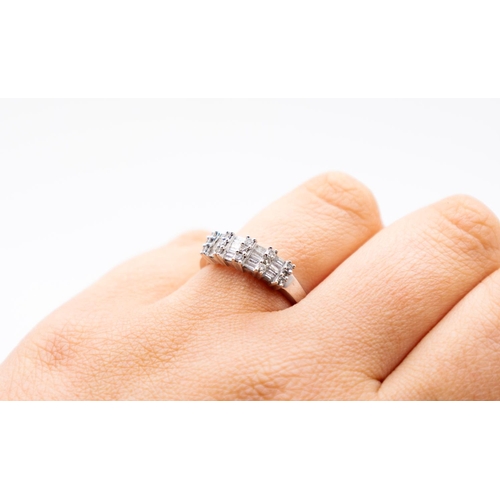 350 - Baguette Cut and Round Cut Diamond Set Cluster Ring Mounted in 18 Carat White Gold Ring Size O and a... 